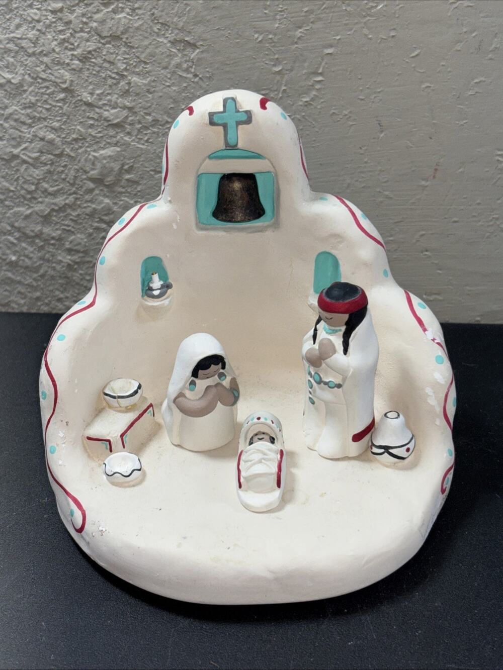 Vtg 90s Cleo Teissedre Southwest Mission/Christmas - Nativity Pottery Creche